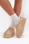 Low Women Snow Boots With Embroidery On Platform Light Beige Narirya