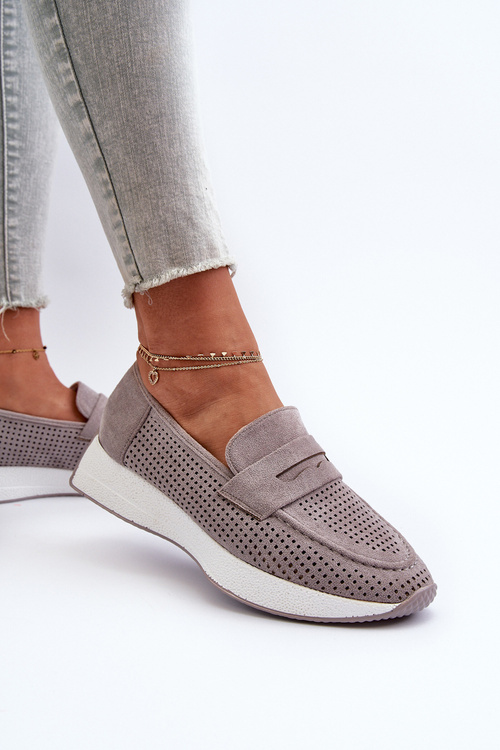 Women's Platform Loafers in Grey Eco-Suede Inesqua