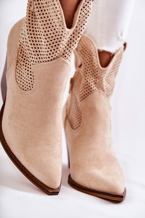 Women's Suede Openwork Boots Cowboy Beige Eleonore