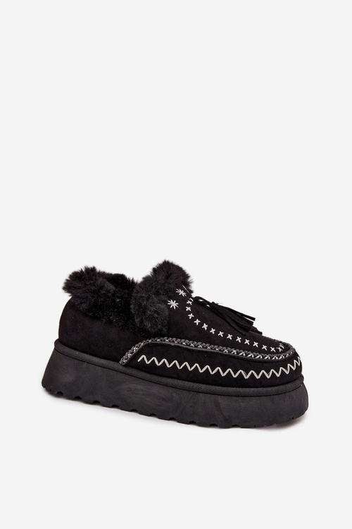 Women's Snow Boots on Platform with Fur and Fringes Black Ferayne