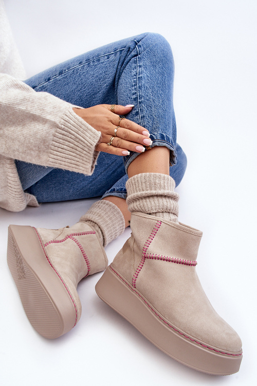 Śniegowce Damskie Zamsz Jasnobeżowe Maciejka 06257-24