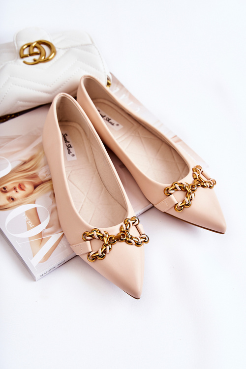 Women's Leather Ballerinas In Spitz With Decoration Beige Carlos