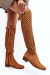 Suede Boots with Cut-Out Pattern Camel Arinna