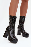 Patent leather women's ankle boots on platform and wedge heel black Calvessa