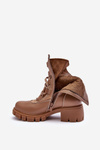 Leather Women's Boots with Lacing Beige Doreli