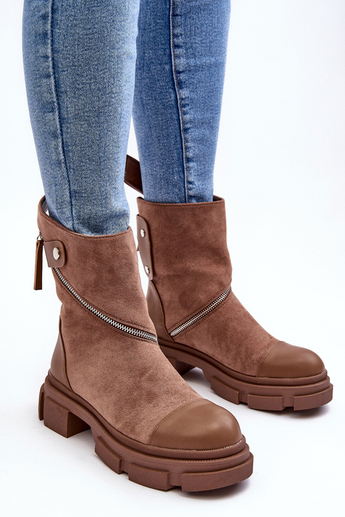 Women's Fashionable Suede Boots With Zip Dark Beige Kandell