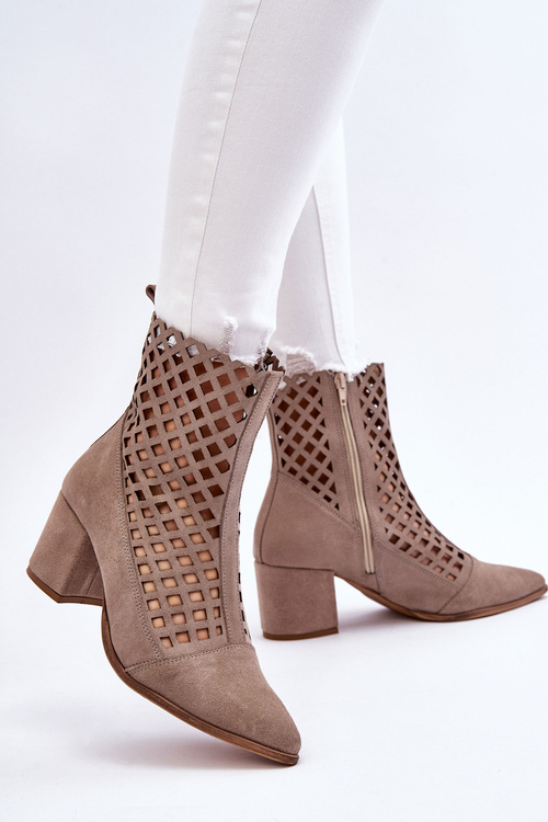Suede Openwork Boots On High Heel Nicole 2638 Cappuccino