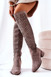 Openwork Suede High Boots Light brown Hekilea