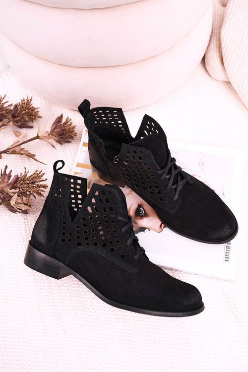 Women's Openwork Boots Suede Black Susannah