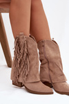 Women's cowboy ankle boots with fringes on a heel Khaki Gralina