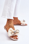 Women's Slippers With Bow And Rhinestones Beige Jolene