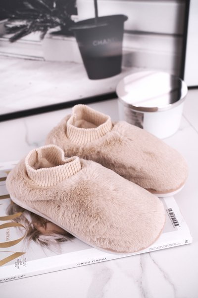 Women's Slippers With Fur And Sock Beige Yeti