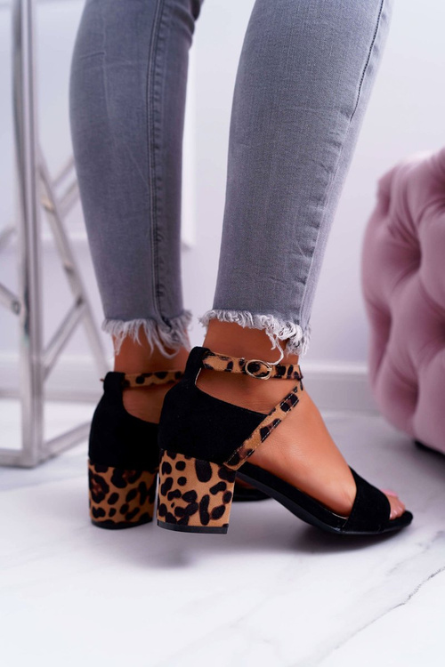 Lu Boo Panther Black Fall In Love Women's Stiletto Sandals