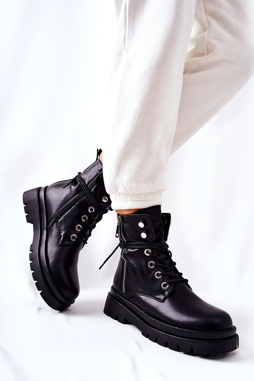 Zip-up boots with tie Black Elissmo