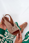 Ladies Sandals With Decoration On Flat Heel Eco Suede Dark Beige Ralisses
