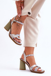 Leather Sandals On Heel Maciejka 06029-24 White-Green