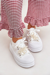 Women's Platform Sneakers With Decorative Lacing White Tivora
