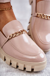 Lacquered shoes with a chain Beige Anne