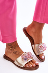 Leather Women's Slippers With Decoration Nicole 2726/064 Golden