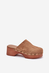 Women Slippers With Studs Eco Suede Camel Ellason