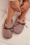Furry slippers with bow khaki Minella