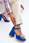 Fashionable Sandals With Crystals On Chunky Heels Blue Garrett