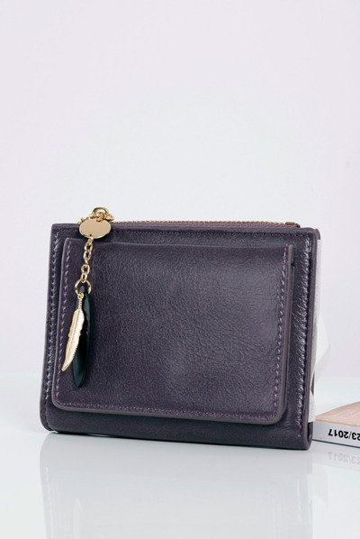 Mały Damski Śliwkowy Portfel Złote Piórko