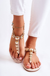 Women's Leather Sandals Flip-Flops With A Decorative Belt Beige Juliana