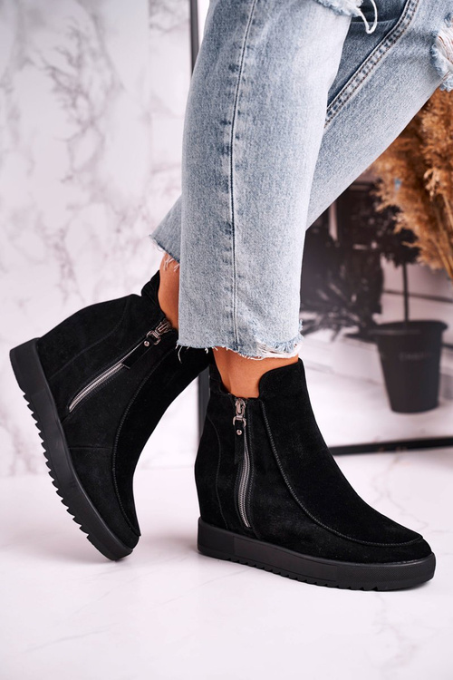 Women's Ankle Boots With Hidden Platform Suede Black Silvia