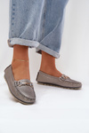 Glitter Flat Moccasins Made Of Natural Leather D&A LR51-546 Silver