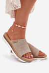 Ladies Wedge Sandals With Braiding Beige Norozi