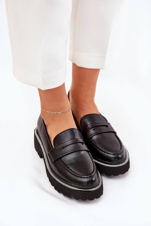 Women's Moccasins Eco Leather With Zirconia Black Wilamla