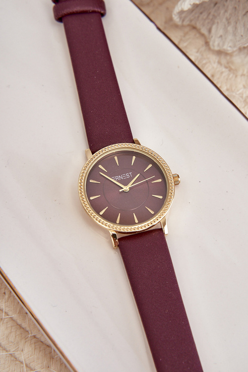 Watch With Faux Leather Strap Nickel Free Purple ERNEST E62155D