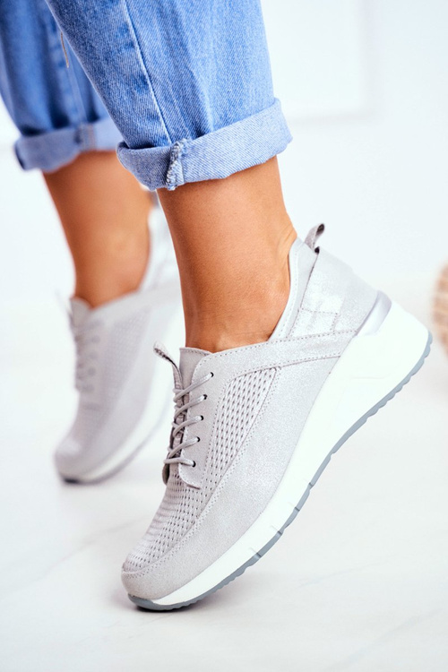 Women's Sports Shoes Leather Silver Love Me