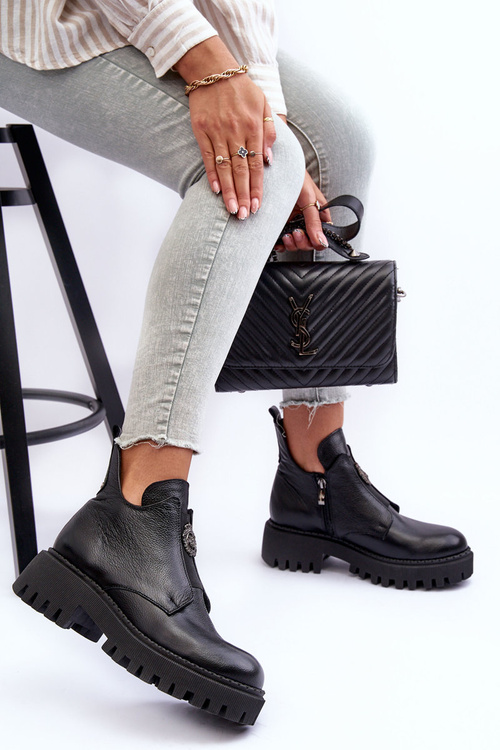 Women's Leather Boots with Ornament Black Lusanna