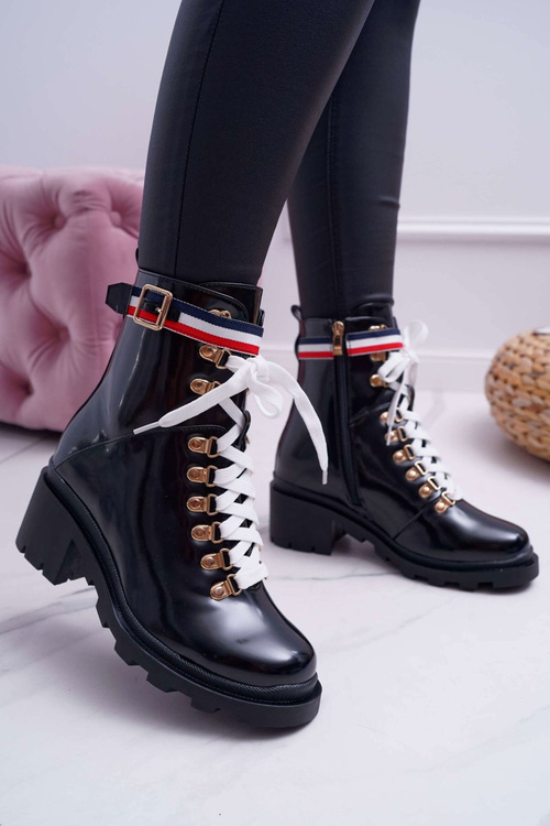 Women's Flat Heel High Glans Boots Black Hippe