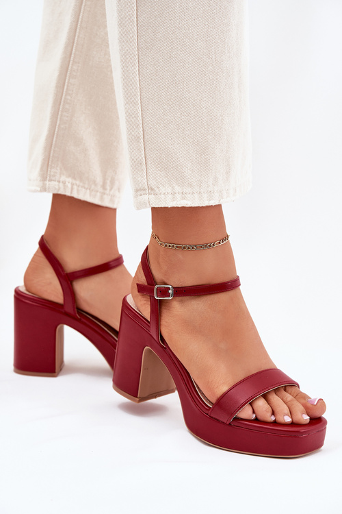 Eco Leather Heeled Sandals Burgundy Lillita