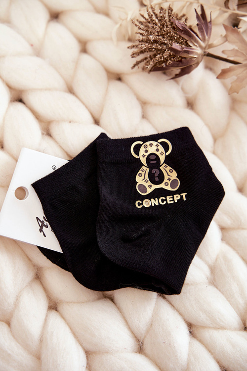 Women's Cotton Socks With a golden bear Black
