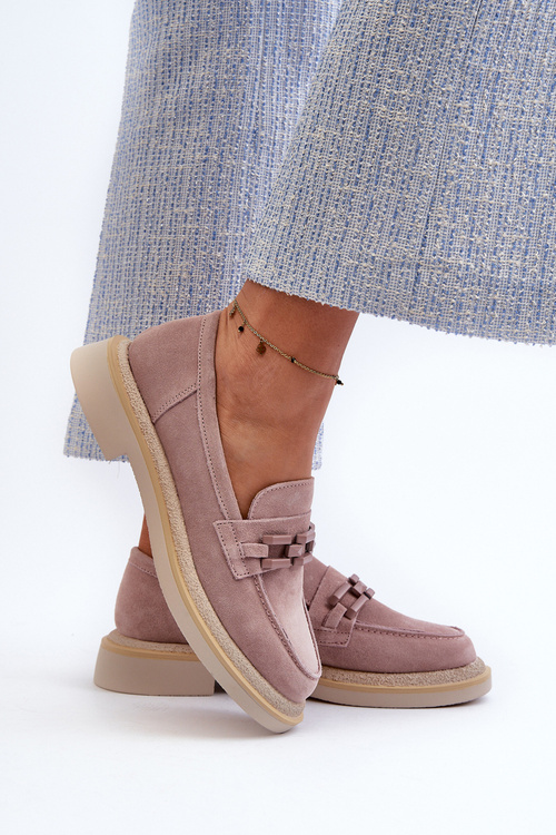 Women's Suede Loafers with Flat Heels and Decorative D&A TW101 Dirty Pink