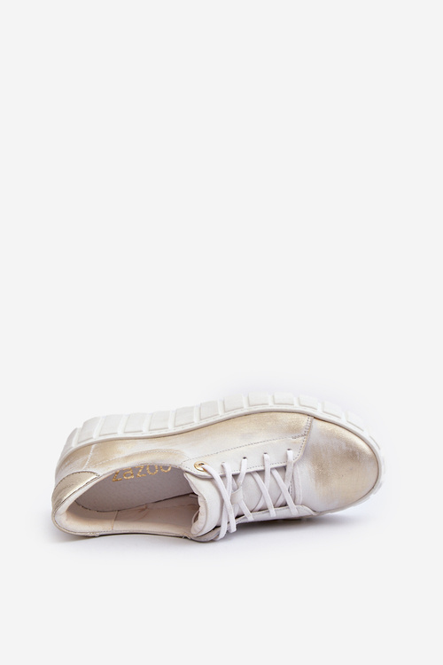 Półbuty Skórzane Damskie Gruba Podeszwa Złote Zazoo 2919