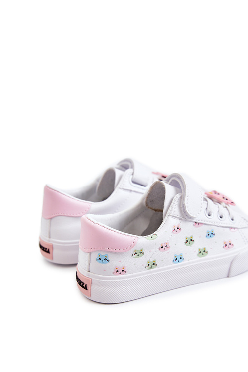 Children's Leather Sneakers With Velcro Print White Bonnie