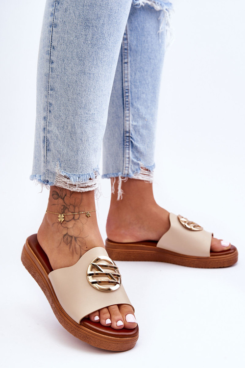 Klapki Damskie Ozdoba Beżowe Secrets ML247