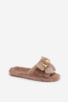 Fur Women's Slippers With Bow And Gold Decoration Dark Beige Nolara