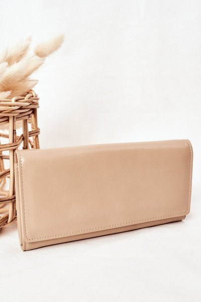 Large Women's Wallet With A Magnet Beige