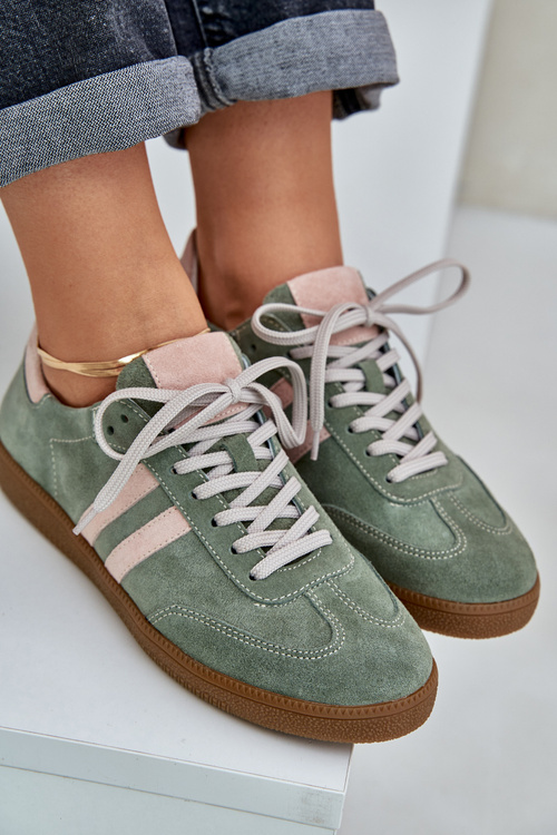 Green Suede Low Sneakers Women's Zazoo