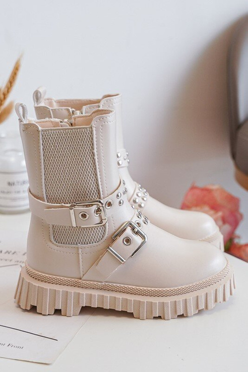 Girls' Zip-Up Ankle Boots Beige Adeneia