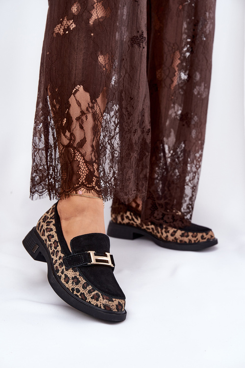 Mokasyny Damskie Zamszowe Panterka Czarne Vinceza 66791