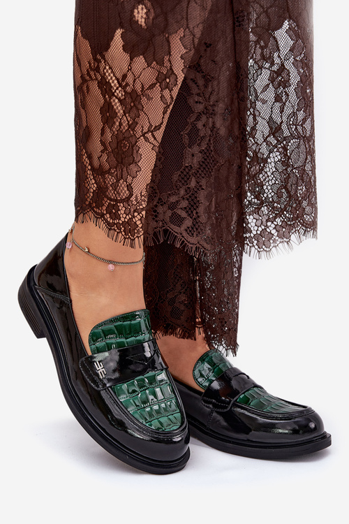 Lacquered Leather Women's Moccasins Vinceza 91125 Green-Black