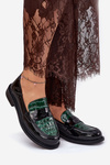 Lacquered Leather Women's Moccasins Vinceza 91125 Green-Black