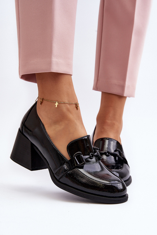 Półbuty Lakierowane Obcas Czarne Nireva 58309